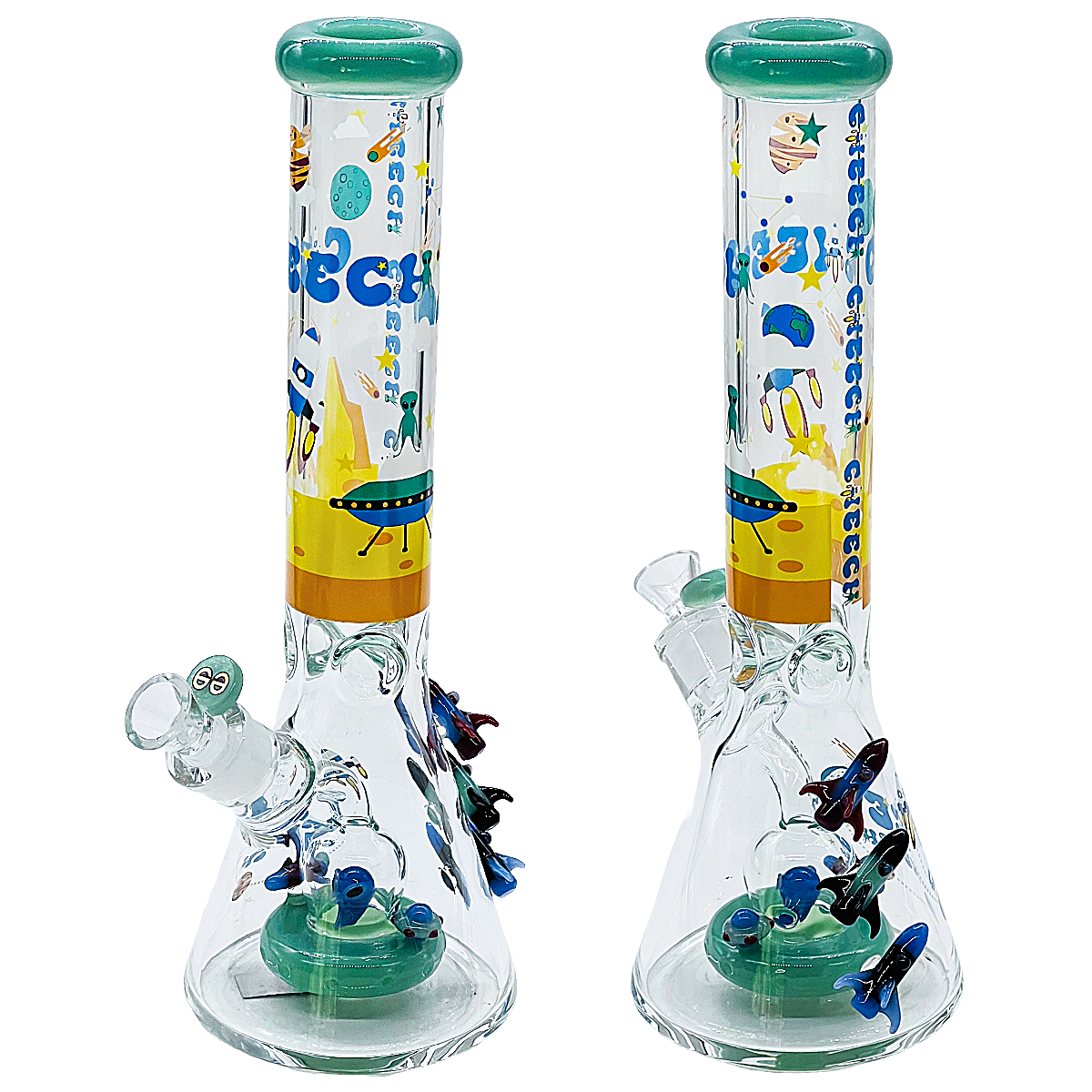 Cheech Rockets All Over With Alien Perc Beaker Waterpipe (CH-343) | 13 inches | Assorted Colors product image